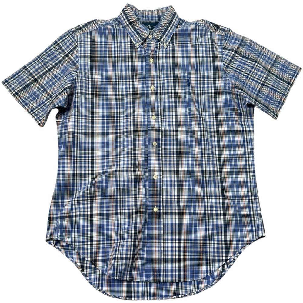 Ralph Lauren Lot 2 shirts Polo Blue Plaid Short Sleeve & Long Sleeve T Shirt Med - Picture 2 of 11